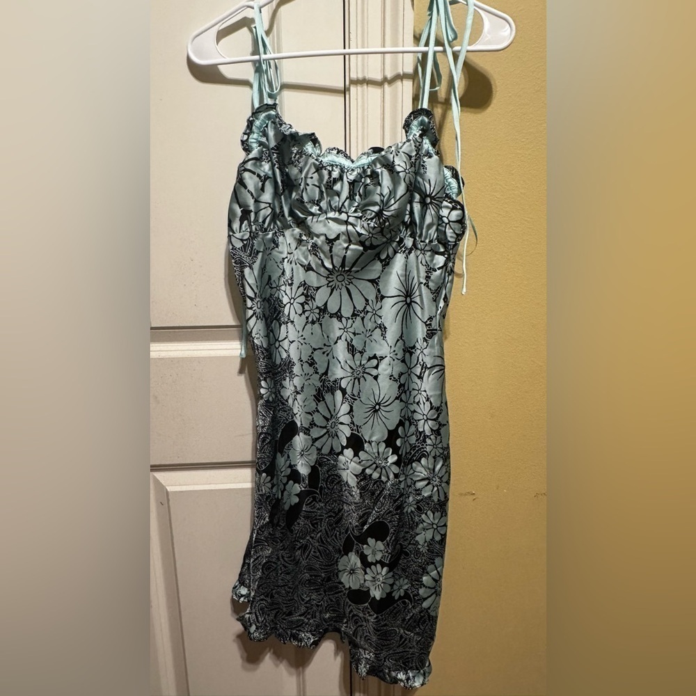 Free People Retro Daisy Asymmetrical Slip Dress Black Combo Flowered Sz L - Picture 5 of 15
